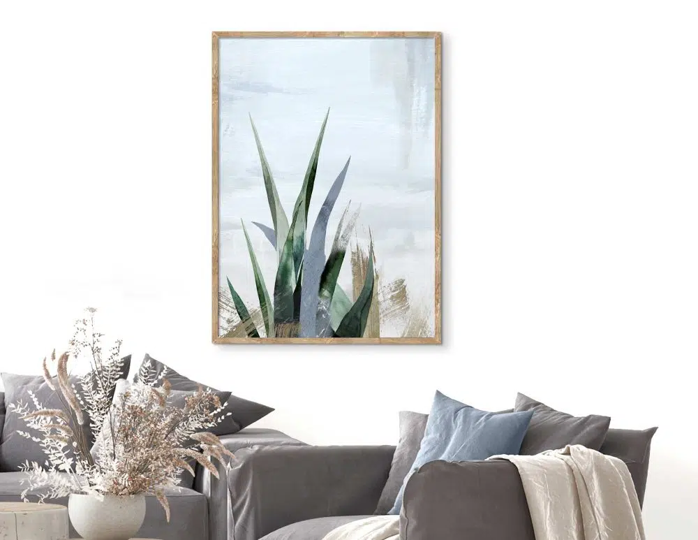 תמונת קנבס Growth Blue - הדפס קנבס ממוסגר בפורמט מלבני בגווני כחול ירוק עם נגיעות ברונזה