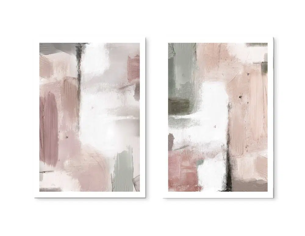 ⁦תמונות לחדר שינה Pink Green Abstraction Duo - שני הדפסי נייר ללא מסגרת בפורמט מלבני בגווני ורוד ירוק⁩ – תמונה ⁦6⁩