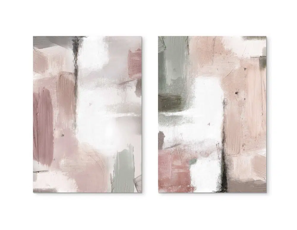 ⁦תמונות לחדר שינה Pink Green Abstraction Duo - שני הדפסי נייר ללא מסגרת בפורמט מלבני בגווני ורוד ירוק⁩ – תמונה ⁦5⁩