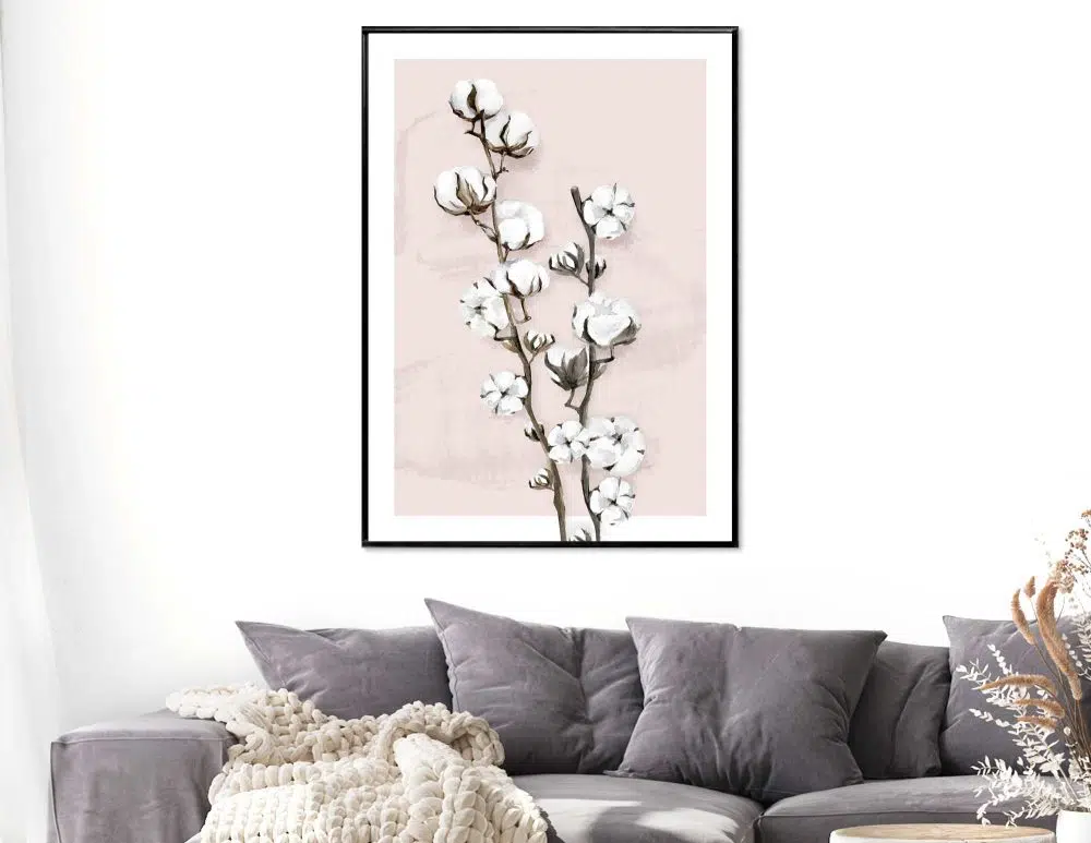 תמונה לסלון Soft Cotton Pink - הדפס נייר ממוסגר בפורמט מלבני בגווני ורוד פודרה
