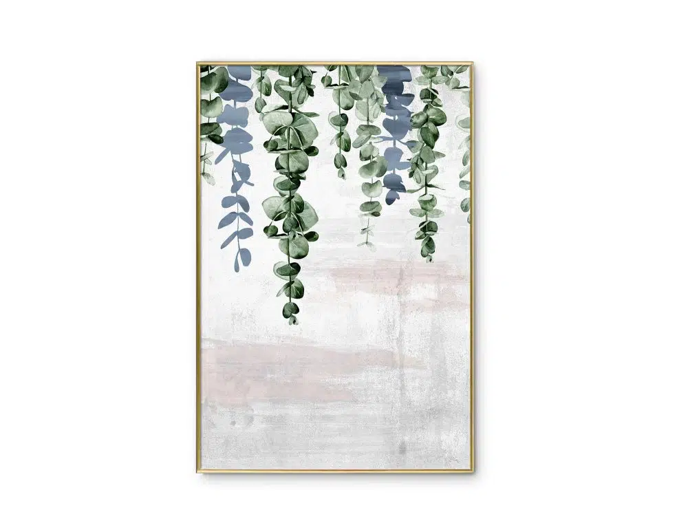 ⁦תמונה לסלון Fallen Leaves Grey Pink Blue - הדפס נייר ממוסגר בפורמט מלבני בגווני ורוד כחול ירוק אפור⁩ – תמונה ⁦4⁩