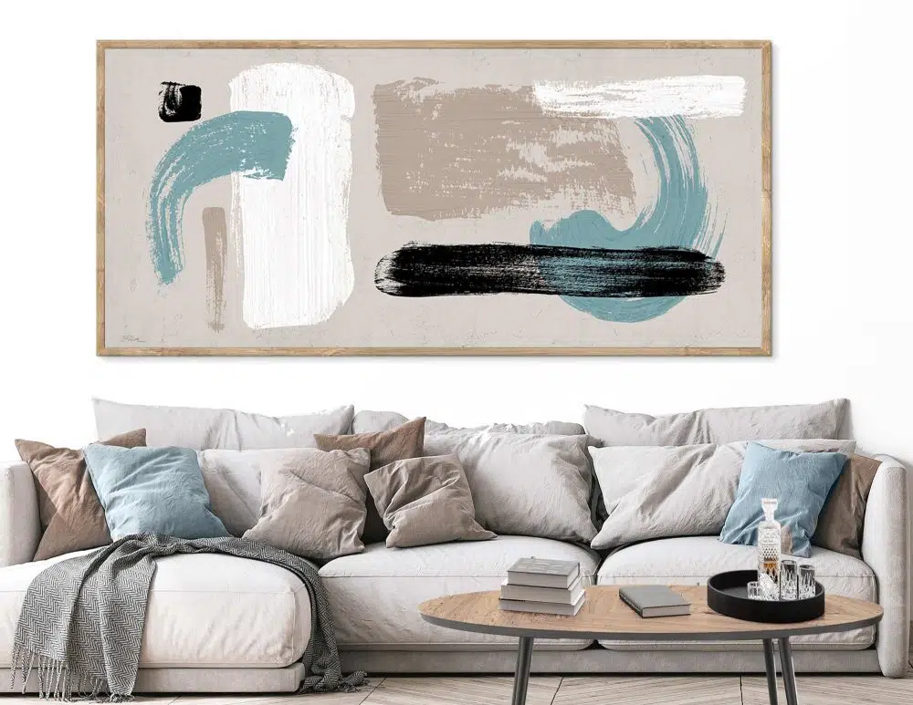 ⁦תמונה לבית Smoky Mind Beige Mint - הדפס נייר ללא מסגרת בפורמט רוחבי בגווני בז׳ טורקיז שחור אפור⁩ – תמונה ⁦2⁩
