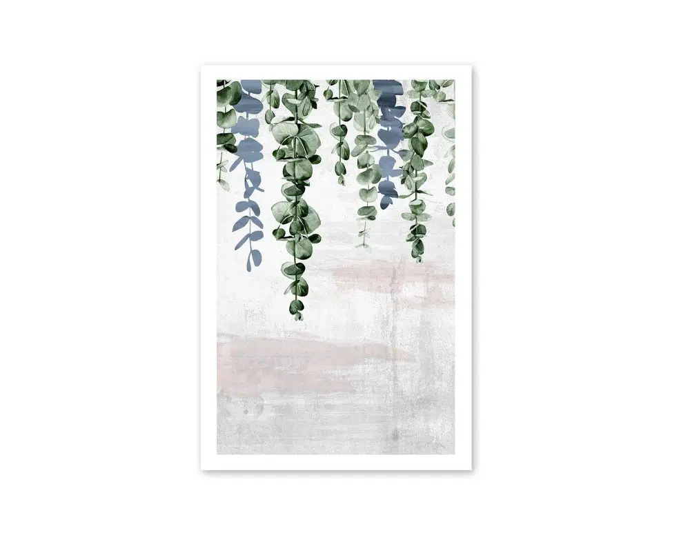 ⁦תמונה לבית Fallen Leaves Grey Pink Blue - הדפס נייר ללא מסגרת בפורמט מלבני בגווני ורוד כחול ירוק אפור⁩ – תמונה ⁦5⁩
