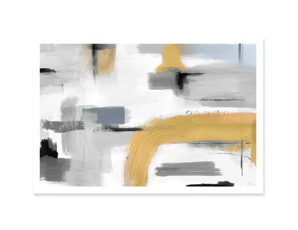 ⁦תמונה לסלון Yellow Garden - הדפס נייר ללא מסגרת בפורמט רוחבי בגווני צהוב חרדל אפור עם נגיעות כחול מעושן⁩ – תמונה ⁦6⁩