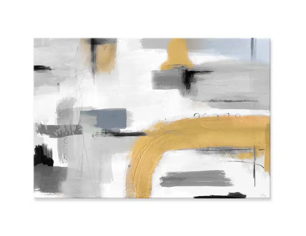 ⁦תמונה לסלון Yellow Garden - הדפס נייר ללא מסגרת בפורמט רוחבי בגווני צהוב חרדל אפור עם נגיעות כחול מעושן⁩ – תמונה ⁦5⁩