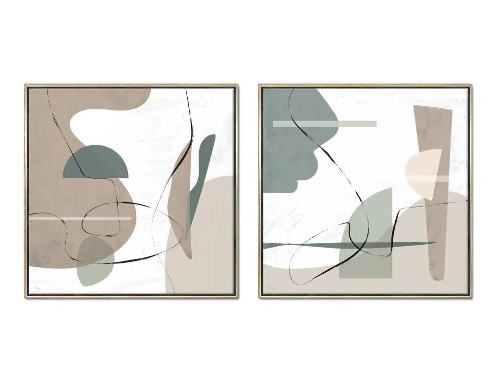 ⁦תמונות קנבס לסלון Meditate Duo Green Beige - שני הדפסי קנבס ממוסגרים בפורמט ריבועי בגווני ירוק מעושן בז׳ ניוד⁩ – תמונה ⁦4⁩