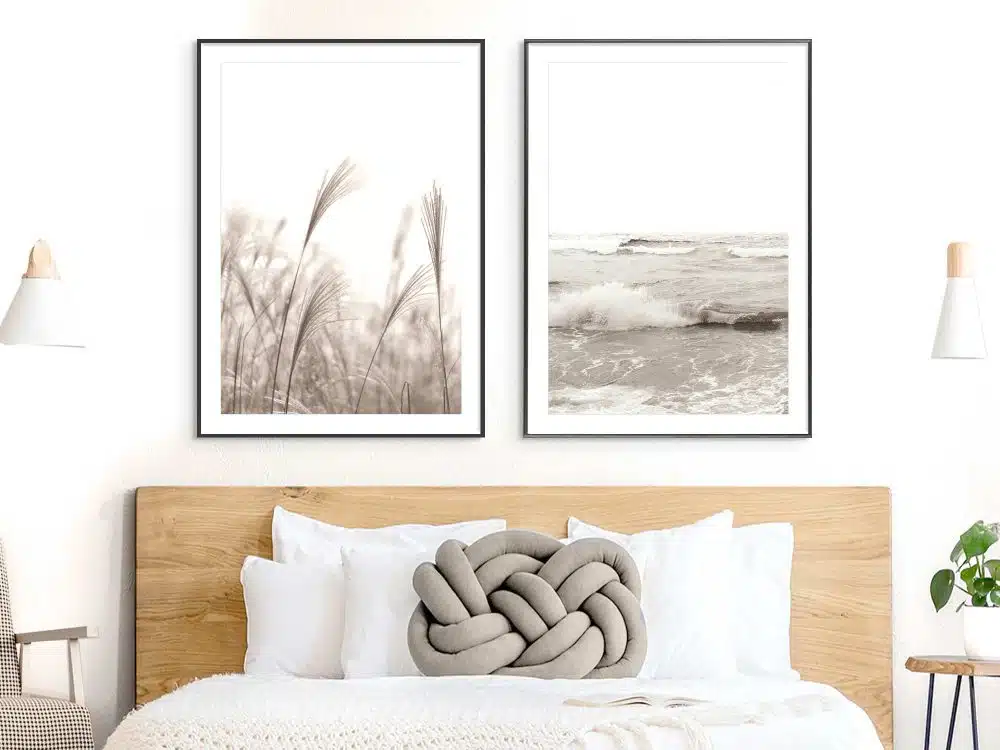 ⁦תמונות לסלון Coastline Natural Duo - שני הדפסי נייר ממוסגרים בפורמט מלבני בגווני בז׳⁩ – תמונה ⁦4⁩