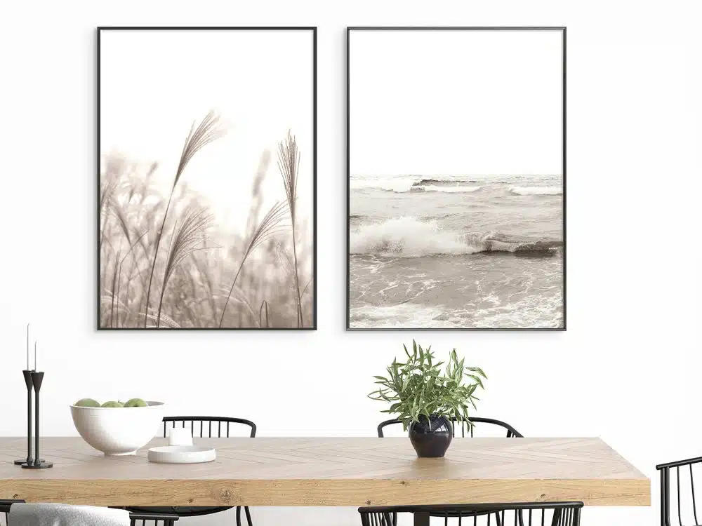 ⁦תמונות לסלון Coastline Natural Duo - שני הדפסי נייר ממוסגרים בפורמט מלבני בגווני בז׳⁩ – תמונה ⁦2⁩