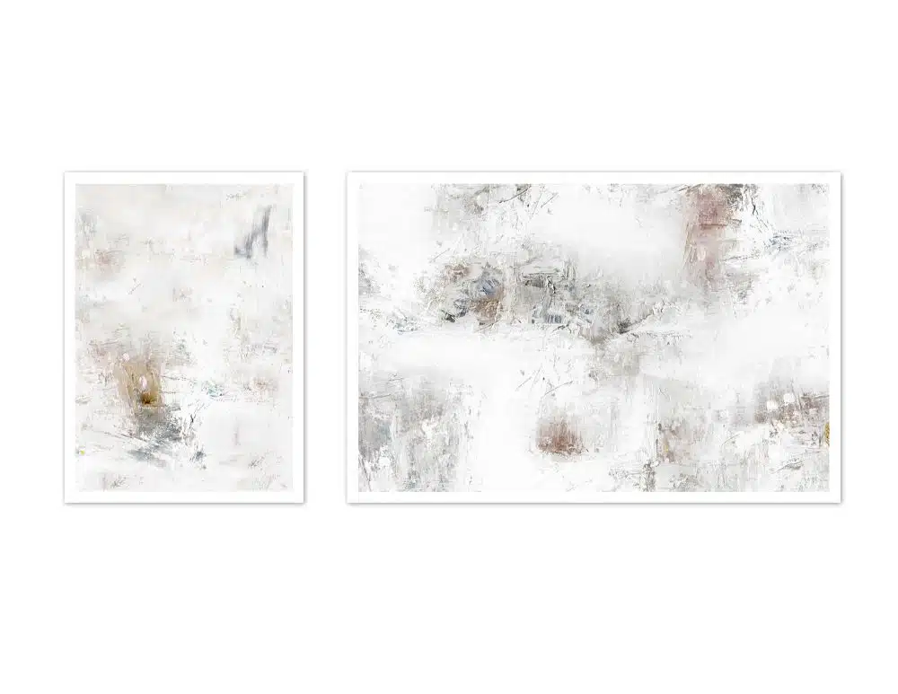 ⁦תמונות לבית Clear Field Duo Beige - שני הדפסי נייר ללא מסגרת בפורמט מלבני אורכי ורוחבי בגווני לבן בז׳ עם נגיעות אוקר ורוד עתיק כחול מעושן⁩ – תמונה ⁦6⁩