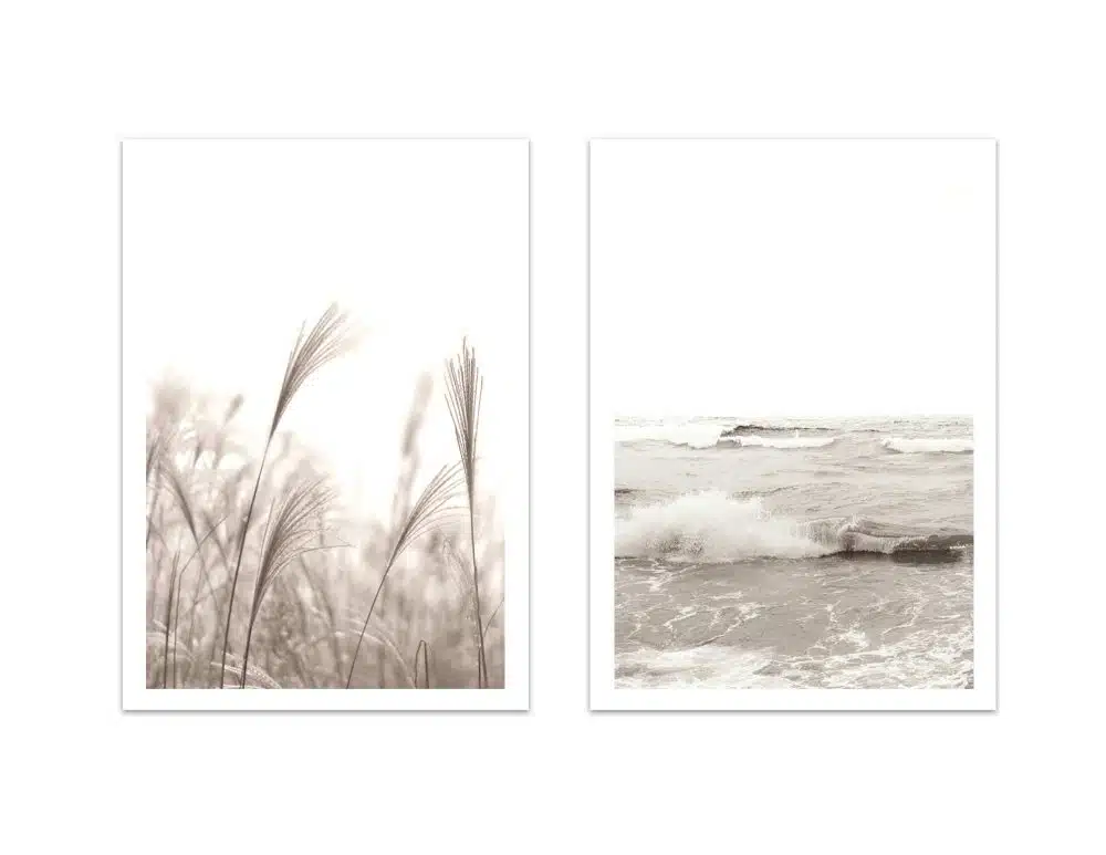 ⁦תמונות לבית Coastline Natural Duo - שני הדפסי נייר מלבניים ללא מסגרת בפורמט מלבני בגווני בז׳⁩ – תמונה ⁦6⁩