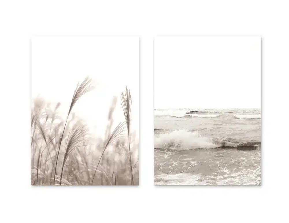 ⁦תמונות לבית Coastline Natural Duo - שני הדפסי נייר מלבניים ללא מסגרת בפורמט מלבני בגווני בז׳⁩ – תמונה ⁦5⁩