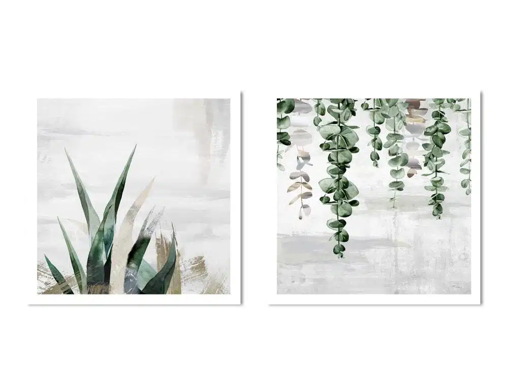 ⁦תמונות לבית Fallen Leaves Growth Beige - שני הדפסי נייר ללא מסגרת בפורמט ריבועי בגווני ירוק אפור עם נגיעות בז׳ וברונזה⁩ – תמונה ⁦5⁩
