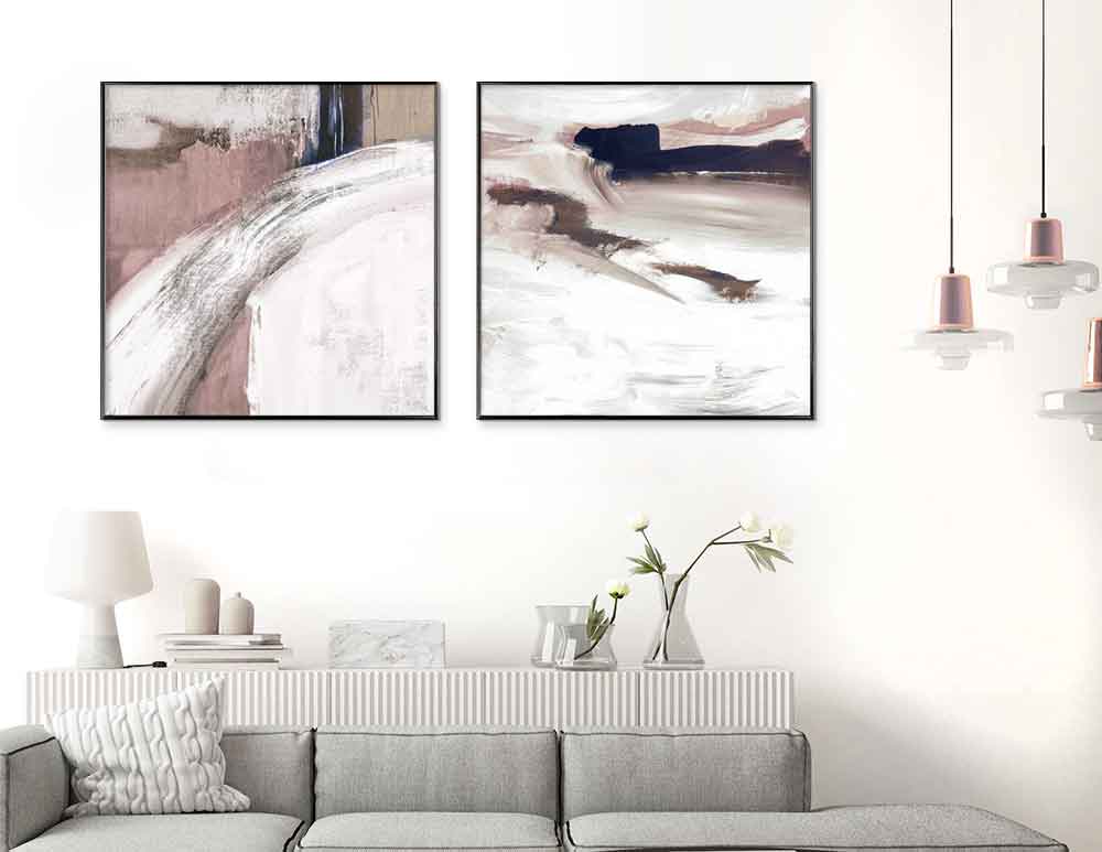 תמונות לסלון Landscape Pink Dark Blue Duo - איורים מקוריים בסגנון אבסטרקטי בגווני לבן בז׳ ונגיעות ורוד וכחול במסגור אומנותי במסגרות אלומיניום שחורות. מיוצר בישראל. התמונות ניתנות להתאמה אישית. הדמיה חינם - כנסו לאתר לגלות את המבחר!