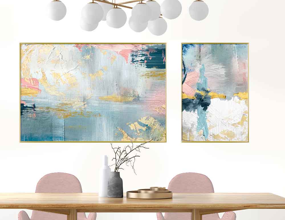 תמונות לבית Emotional Serenity Duo Blue Pink - איורים מקוריים בסגנון אבסטרקטי בגווני כחול ורוד מודפסים על נייר, ומגיעים ללא מסגרות. ייעוץ והדמיה חינם