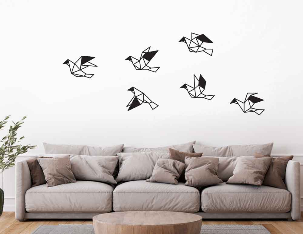 ציפורים ממתכת לקיר Geometric Birds Black איור מקורי של ציפורים בסגנון גאומטרי במראה מודרני מינימליסטי בגוון שחור. ישדרג כל חלל. יעוץ והדמיה חינם