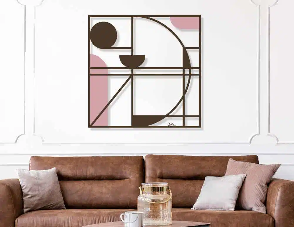 תמונת מתכת לקיר Geometric Shapes Square Pink Wenge - תמונה ממתכת בפורמט ריבועי בגוון ורוד חום ונגה