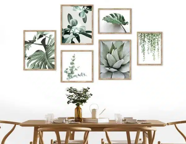 קולאז׳ תמונות לקיר Botanical Plants Gallery Green - סט 6 איורים מקוריים בסגנון אבסטרקטי בוטני בגווני ירוק אפור בז׳. הדמיה ללא עלות - פנו אלינו.