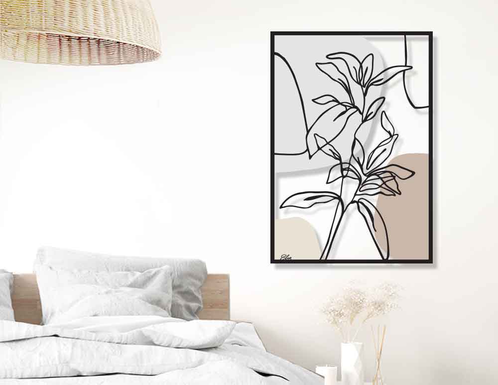 תמונת מתכת לקיר Botanical Nordic Single B 4 Colors איור מקורי של עלים בסגנון אבסטרקטי בוטני בארבעה גוונים. יעוץ והדמיה חינם - כנסו