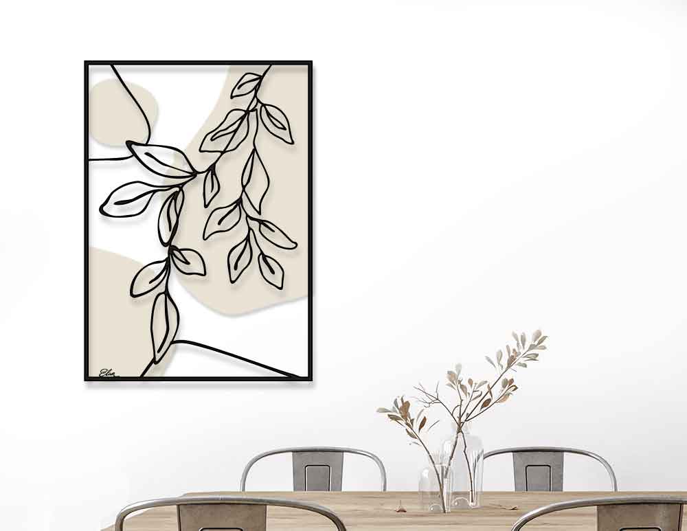 תמונת מתכת לקיר Botanical Nordic Single Beige Black איור מקורי של עלים בסגנון אבסטרקטי בוטני בגוון בז׳ בהיר ושחור. יעוץ והדמיה חינם - כנסו