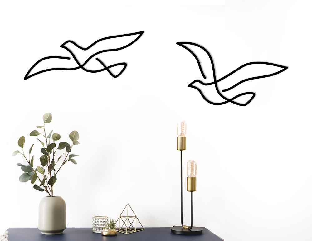 ציפורים ממתכת לקיר Love Birds Duo Black - איור מקורי של שתי ציפורים בסגנון מינימליסטי מודרני מינימליסטי בגוון שחור. ישדרג כל חלל. יעוץ והדמיה חינם - כנסו